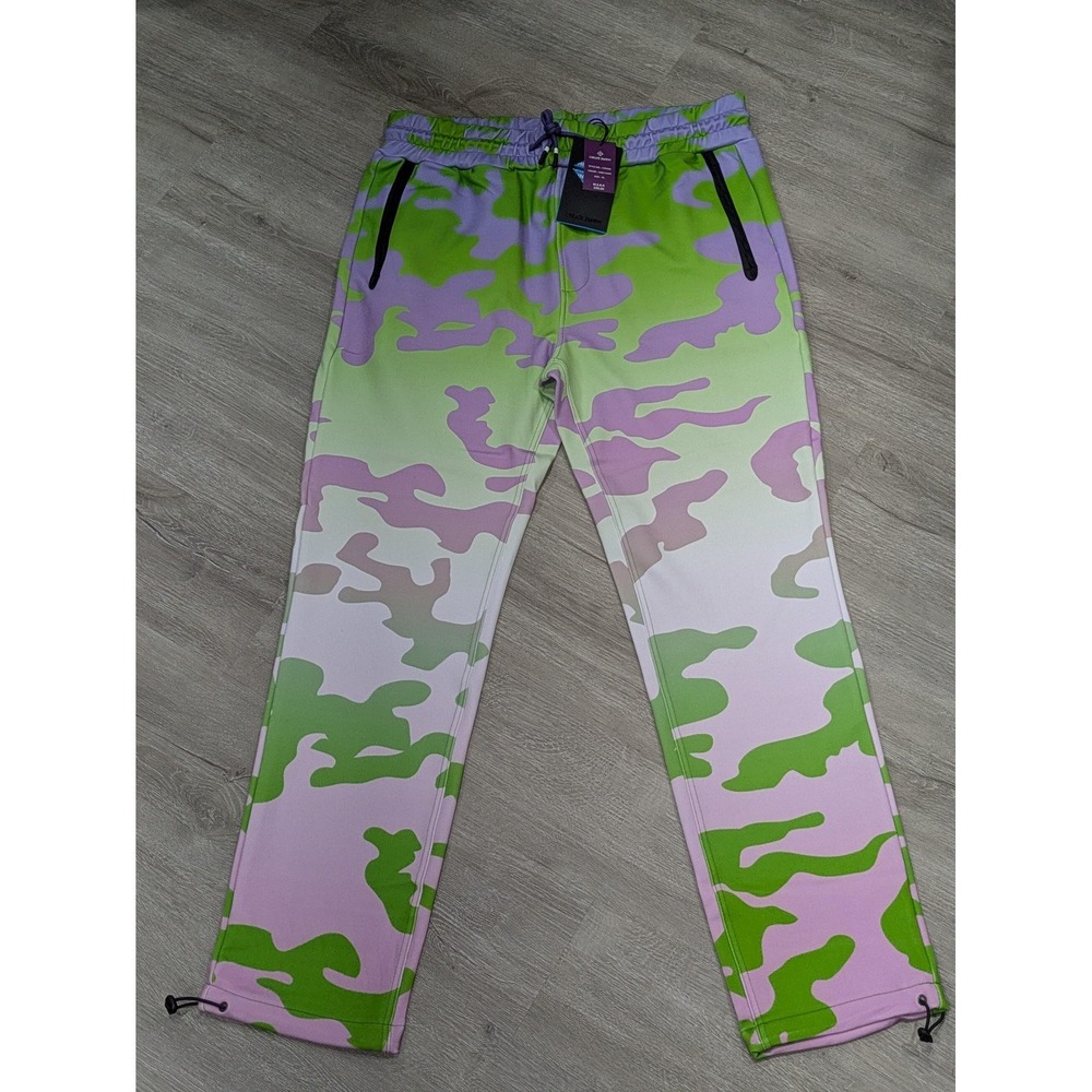 Create 2MRW Pants Mens XL Lime Camo Track Joggers Zip Pockets Drawstring Stretch